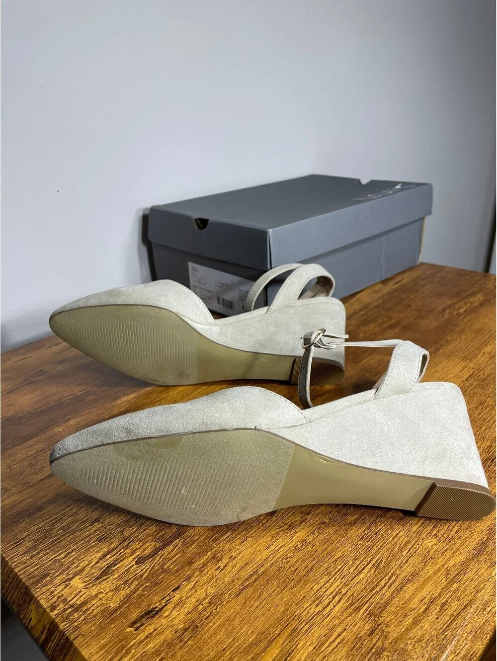 LOFT Neutral Faux Suede Wedges Clean Girl Minimalist Pointed Toe business casual